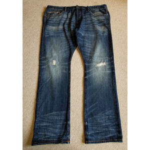 Mens Jeans-CULT OF INDIVIDUALITY-blue cotton denim 'Rebel Straight' worn-42x34